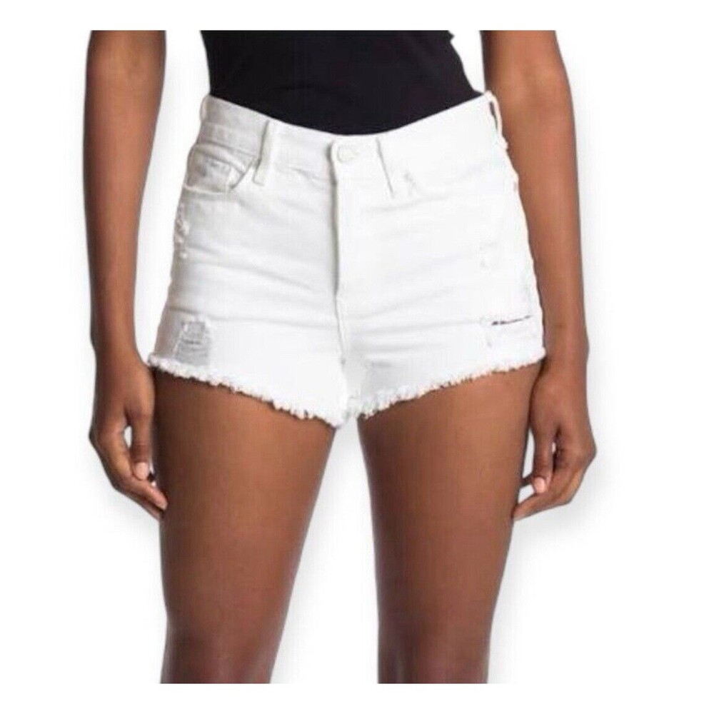 BLANK NYC High Rise Distressed Raw Hem White Denim Jean Shorts Sz 32 New